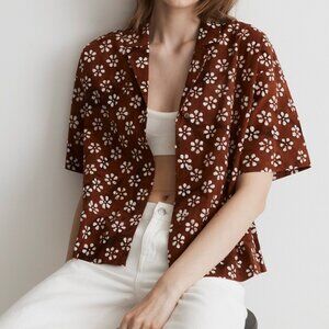 Madewell Bubble Printed Button Up Camp Shirt Womens XS Brown White